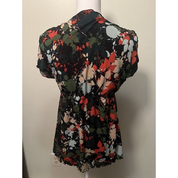 JW San Francisco Green Orange Multi Color Floral Short Sleeve Blouse Sz S - Picture 5 of 7